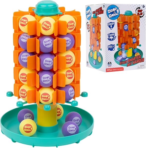 Blast Off! Drop n Roll 3D Rotating Tower Game, 4inaRow Strategy Game | Rotating 3D tower game 4-in-a-row gameplay builds strategy and spatial awareness; great for family game nights