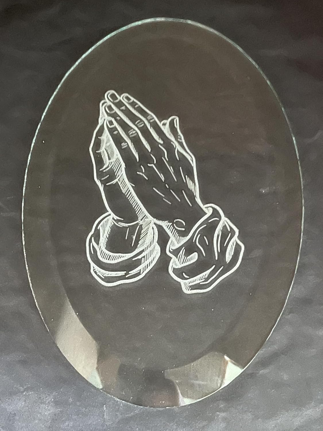 Stained Glass Supplies Laser Engraved Oval Bevel Praying Hands by Stallings Stained Glass 3x5 Oval Bevel