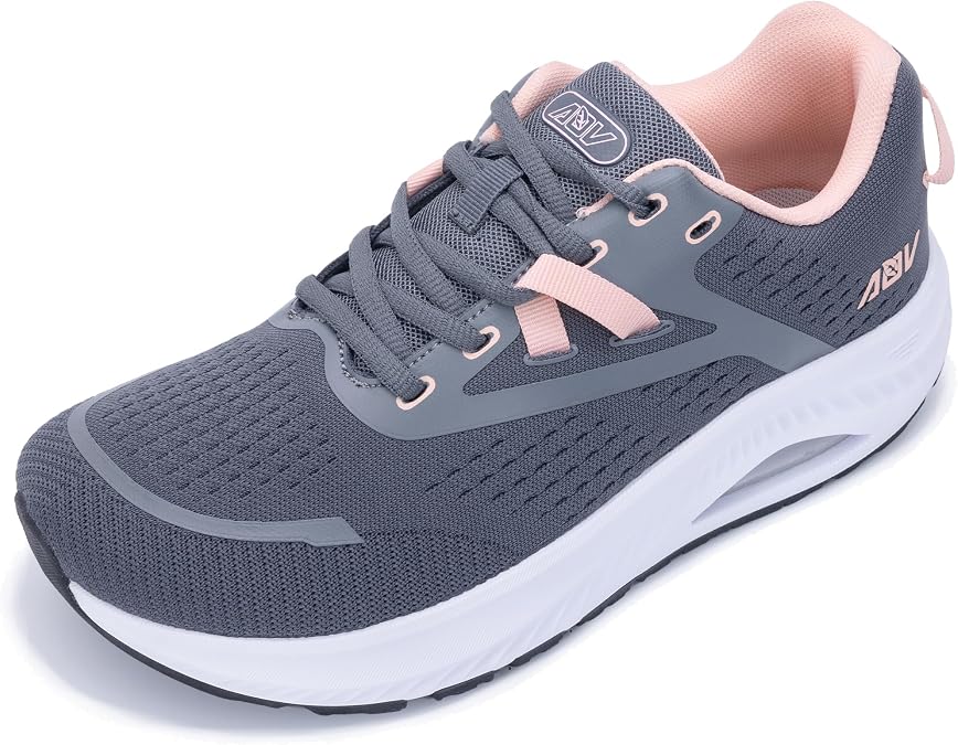 AOV Wide Toe Box Shoes Women Arch Support Walking Shoes Plantar Fasciitis Orthotic Tennis Sneakers GreyPink Size 10
