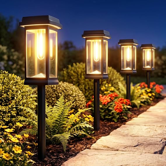Garden Lights 4 Pack Brighter LED 2 Lighting Modes with Metal Stake [Energy Class A+++]