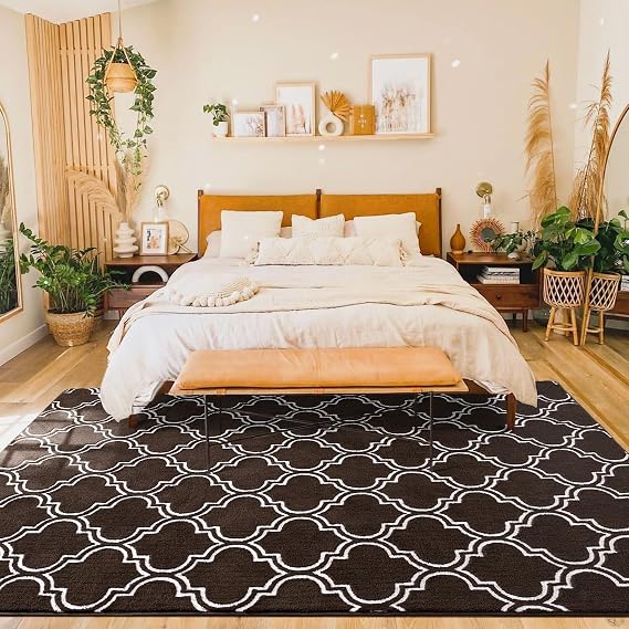 HOMORE Geometric Shag Rug for Bedroom, 5x7 Brown Shaggy Rugs for Living Room, Soft Area Rug for Dorm Kids Nursery Room, Memory Foam Rug Bedside Indoor Floor Carpet for Home Decor