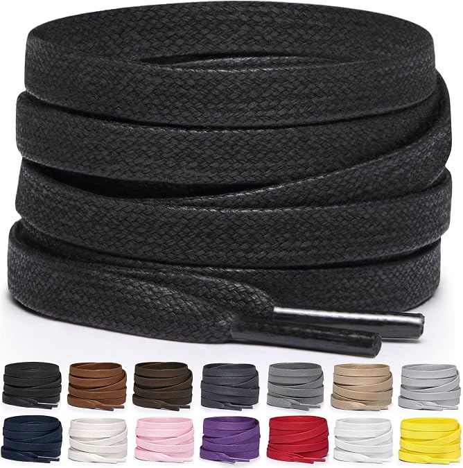 Miscly Flat Waxed Cotton Shoe Laces for Boots, Sneakers, and Shoes Multiple Lengths and Colors Available