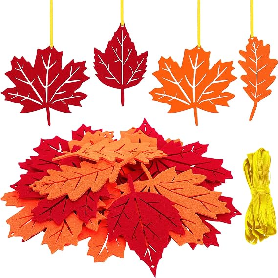 24 Pcs Fall Tree Decorations Felt Leaf Ornaments for Thanksgiving