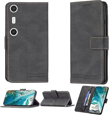 Case Compatible for XREAL Beam Pro Phone Case Cover [with Tempered Glass Screen Protector] Flip Stand Cover PU Leather BF09 Wallet Case Black