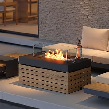 homary 39" Smokeless Fire Pit with Glass Wind Guard for Outdoor Patio