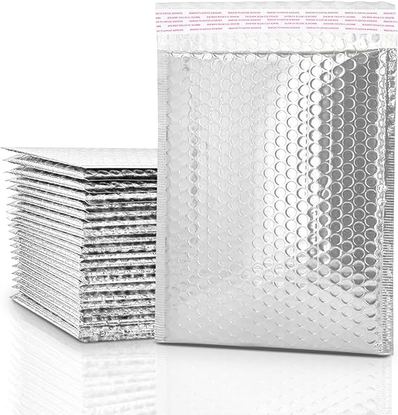 GGR Supplies Metallic Bubble Padded Envelope Mailers, 7.5 X 11 Inches, Waterproof Ultra Resistant Ideal For Packing, Shipping, and Storing. Pack of 25 (Silver)