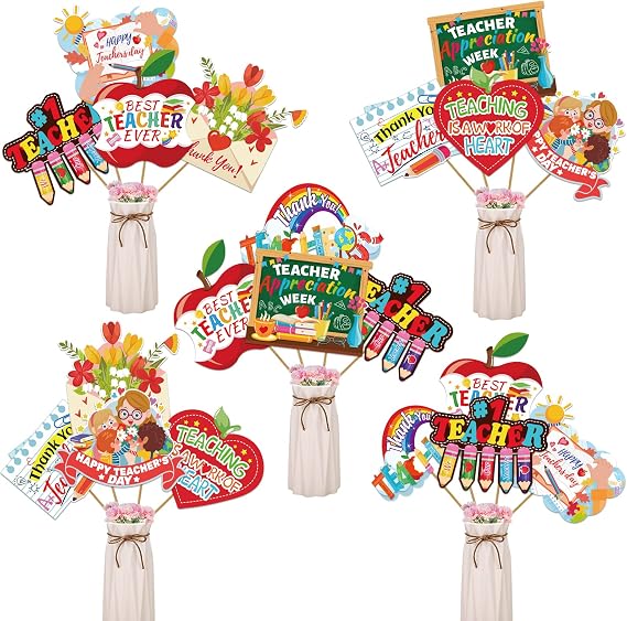 HOWAF Teachers Appreciation Week Best Teacher Ever Party Props Table Centerpieces Sticks for Teacher Day Party Supplies,27pcs