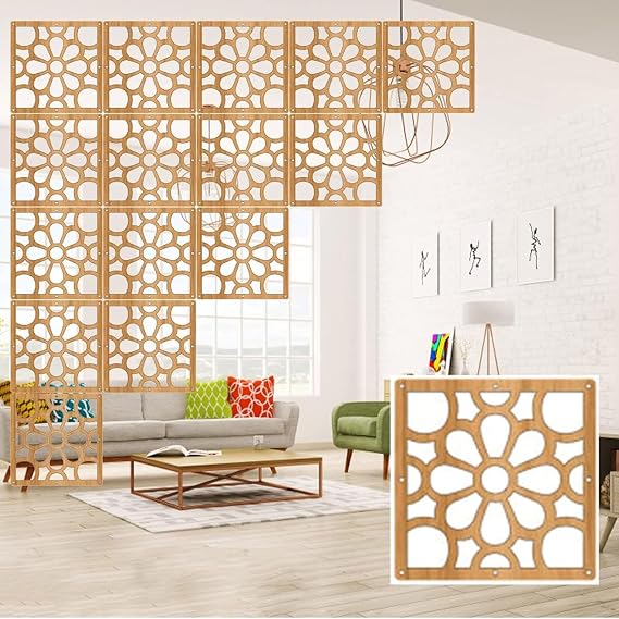 Wood Plastic Screen Partition, Folding Room Divider, DIY Hanging Wall Partition, Waterproof for Room Separation and Decoration