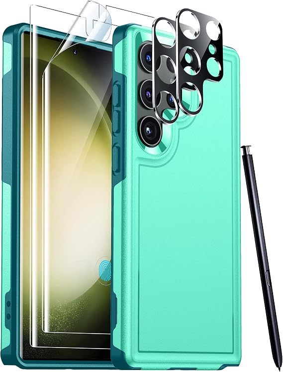 Red2Fire for Samsung Galaxy S23 Ultra Case, [Military Grade Shockproof] with 2Pcs [Soft Screen Protector + Lens Protector] Heavy Duty Full Body Protection Phone Case for S23 Ultra Case 5G Light Green