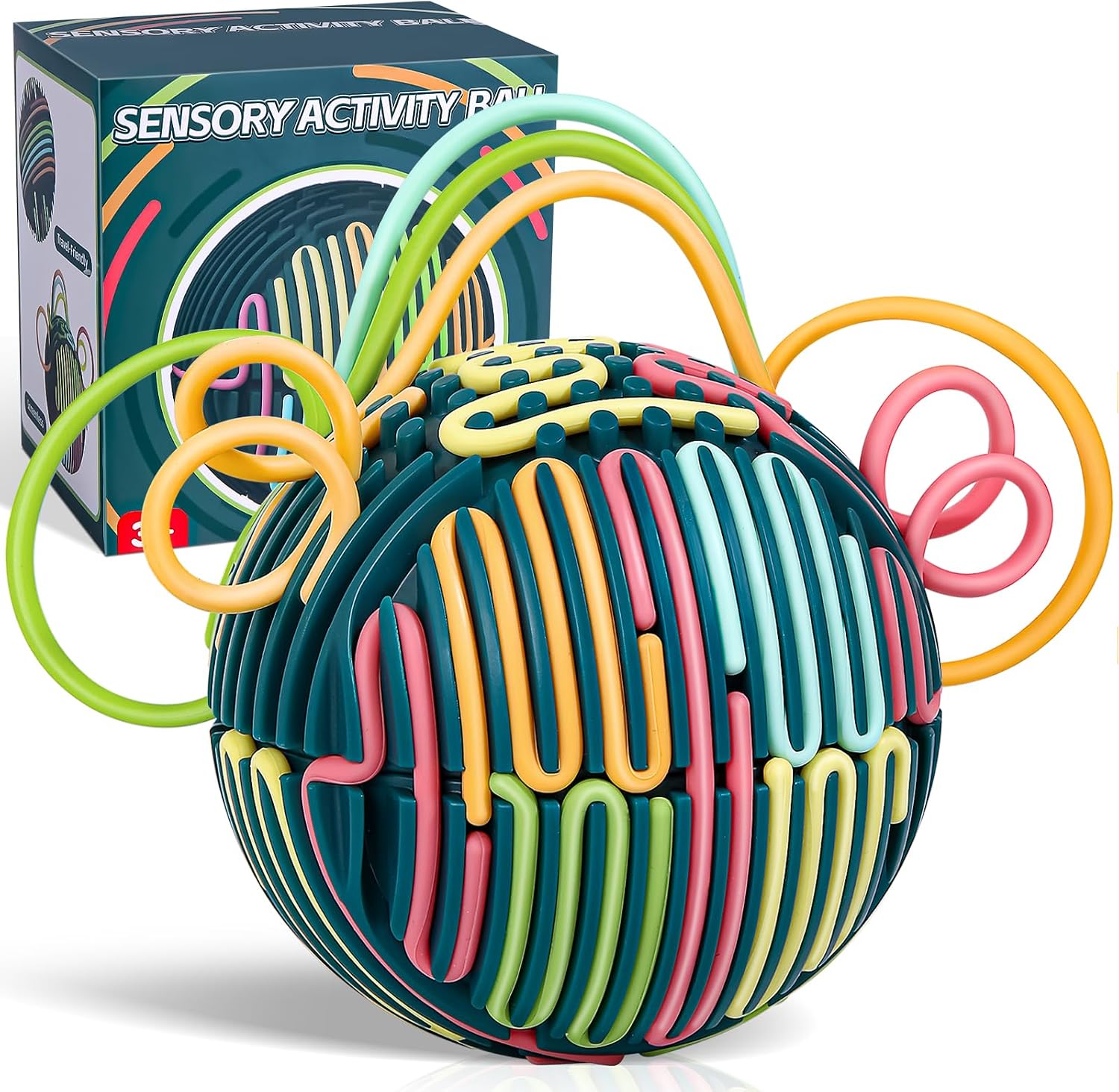 Gigilli Sensory Activity Ball Board with 24 Strings, Sensory Toys for Kids 5-7 8-12 with Autism ADHD, Calming Stress Relief Autism Toy, Christmas Birthday Gifts, Airplane Travel Toys for Toddlers 3-5