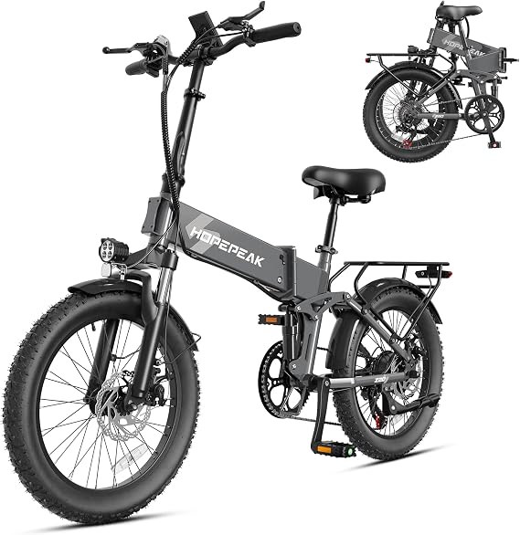 ACTBEST Summit Foldable Ebike for Adults, 20'' Fat Tire Electric Bike with Peak 1200W Motor, 48V 12AH Built-in Battery, LCD Display & Full Suspension E Bike for Commuting