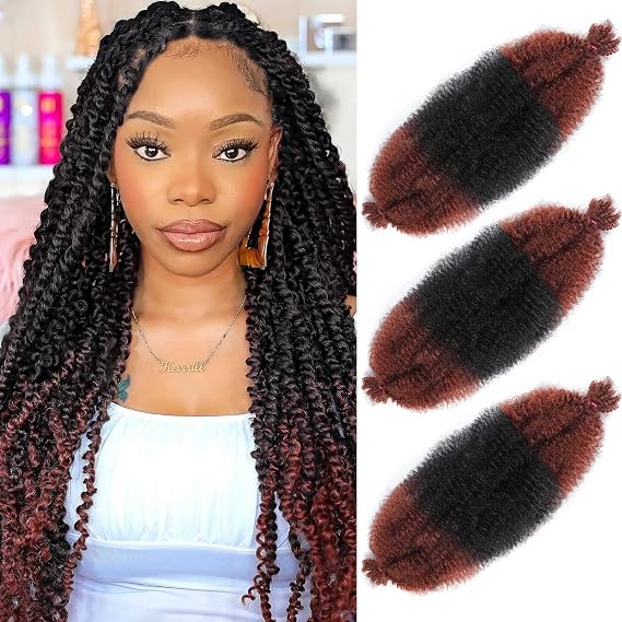 Afro Twist Hair 24 Inch 3 Packs, Springy Afro Twist Hair Pre Fluffed Spring Twist Hair Pre Stretched Wrapping Hair for Soft Locs Hair Extensions (24 Inch (Pack of 3), 1B/350#)