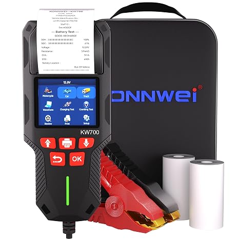 KONNWEI KW700 Car Battery Tester with Printer 12V/24V Battery Load Tester | 10-2000CCA Automotive Battery Tester with Cranking Charging Test/Waveform for Cars Trucks Motorcycles with Storagebag & Paper
