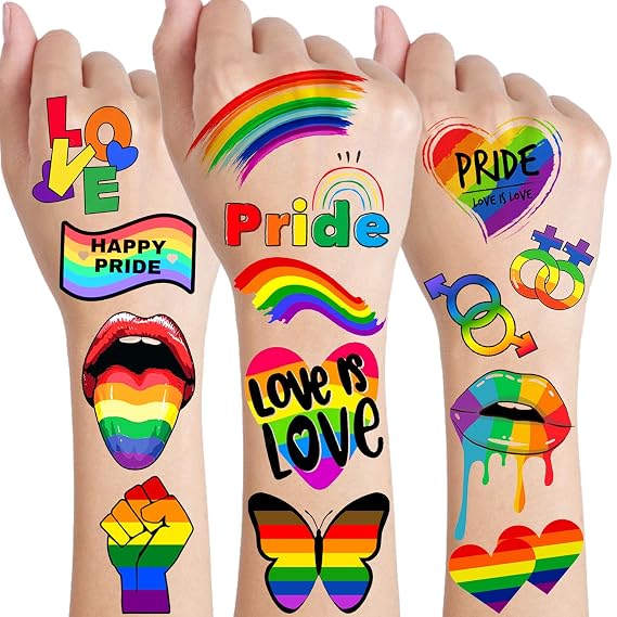 136+ PCS Gay Pride Tattoos For Women Men Adults, LGBT Rainbow Temporary Tattoos Pride Face Stickers, Temp Bulk Flag LGBTQ Fake Tattoos, Rainbow Pride Accessories Equality Parades Party Celebrations