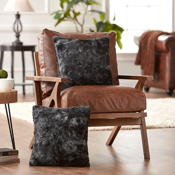 Chanasya Premium Wolf Throw Pillow Covers - Plush, Faux Fur Decorative Pillow Covers - Great for Bed or Sofa - 18" x 18 - Black, 2 Covers