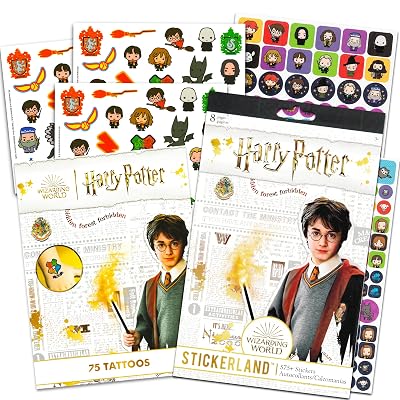 Harry Potter Party Favors Super Set ~ Bundle of 75 Harry Potter Temporary Tattoos and 295 Harry Potter Stickers Decorations | Wizard Party Supplies
