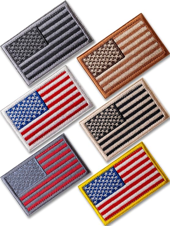 American Flag Patch 6 Pieces Bundle Set Full Embroidery Funny Tactical Morale Hook and Loop Fastener Patches for Backpacks Dog Vest Harness Military Uniforms Gears Etc.2x3 inches