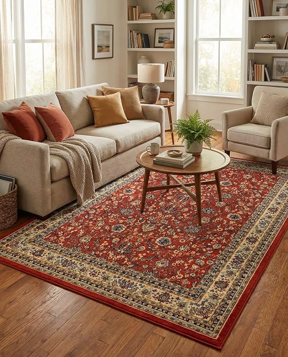 - Yasmin Rug 10' x 13' 1 Terracotta Traditional Easy-Clean Rug Ideal for Living Rooms, Large Dining Rooms, and Offices