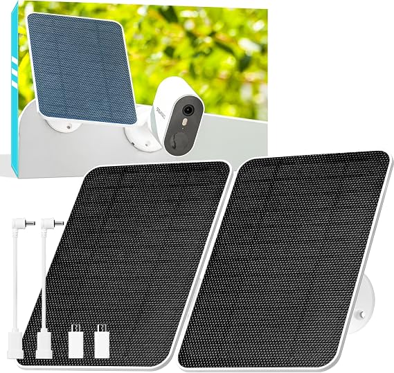 5V Solar Panel for Seucrity Cameres, for Bird Feeder Trail Cam, Ring Tapo Eufy Vicohome Eseecloud, Native USB-C, Micro-USB & DC 3.5mm*1.35mm 9.8 Ft Cable 23% Energy Conversion 180 Days Care Plan