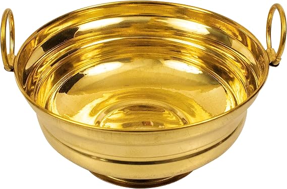Spillbox Brass Urli Bowl with Handles|Vessel|Home Decor| Pooja &Festive Gift Item|Attrative Urli for Home and Temple Decor,Gifts - Urli Hook Small