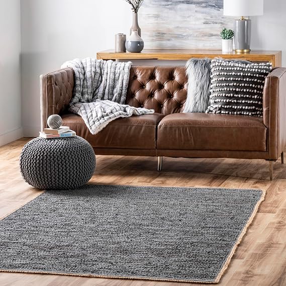 Nuloom Sabby Grey/Ivory, 8'6" x 11'6", Hand Woven, Leather, Soft and Textured, High Traffic, Stain Resistant, Easy Clean, Durable Area Rug for Bedroom, Living Room, Dining Space, Den, Foyer, Entryway