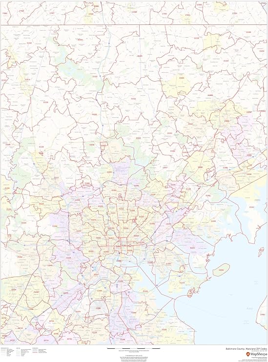 Baltimore County, Maryland Zip Codes - 36" x 48" Laminated Wall Map