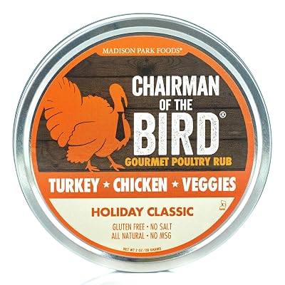 Chairman of the Bird Gourmet Turkey Rub Seasoning Citrus-Herb Spice Blend Orange, Cranberry, Rosemary, Sage Roast, Grill, Smoke Natural, Gluten-Free, No Salt - 2oz Fresh-Sealed Pouch in Tin