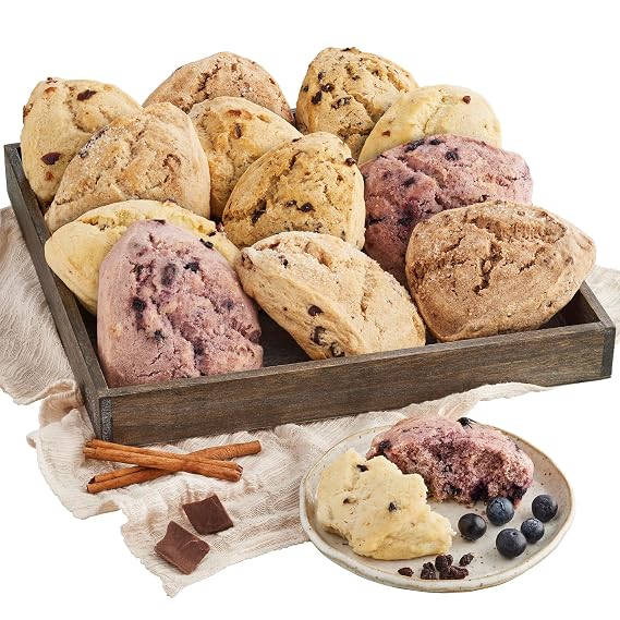 Wolferman's Tearoom Scones Sampler, Scones Dessert Gourmet Bakery Scone Assortment, Brunch, Breakfast, Snack, Gift, Pre-Packed & Pre-Baked, 12 Piece Gift Set