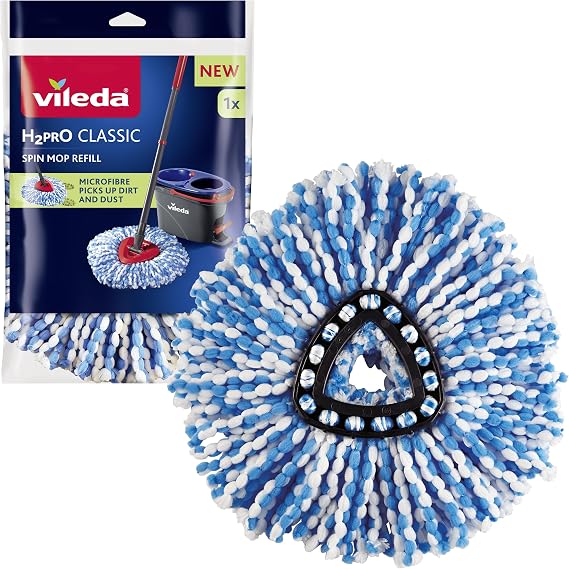 Vileda H2PrO Spin Mop Head Refill - Microfibre Power - Stubborn Dirt Removal - Replacement Durable mop pad for All Hard Floors - Formerly Known as Vileda RinseClean Refill