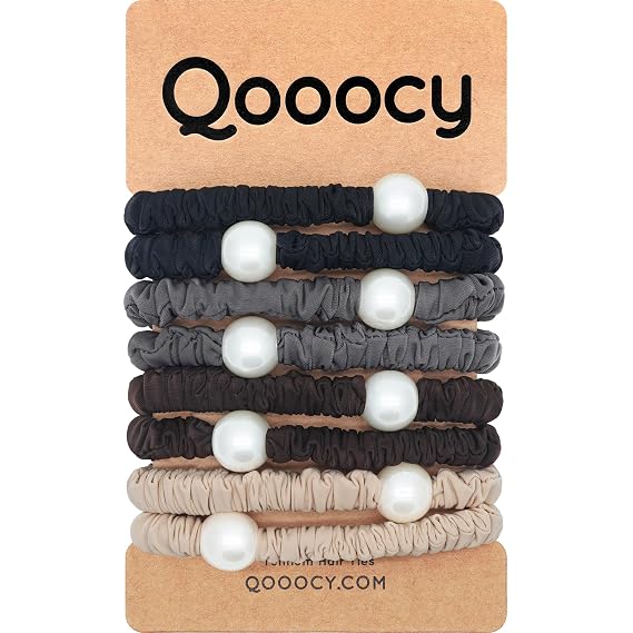 Skinny Hair Scrunchies Artificial Pearl Hair Ties Elastics Ponytail Holder No Damage 8 Pack, Classic
