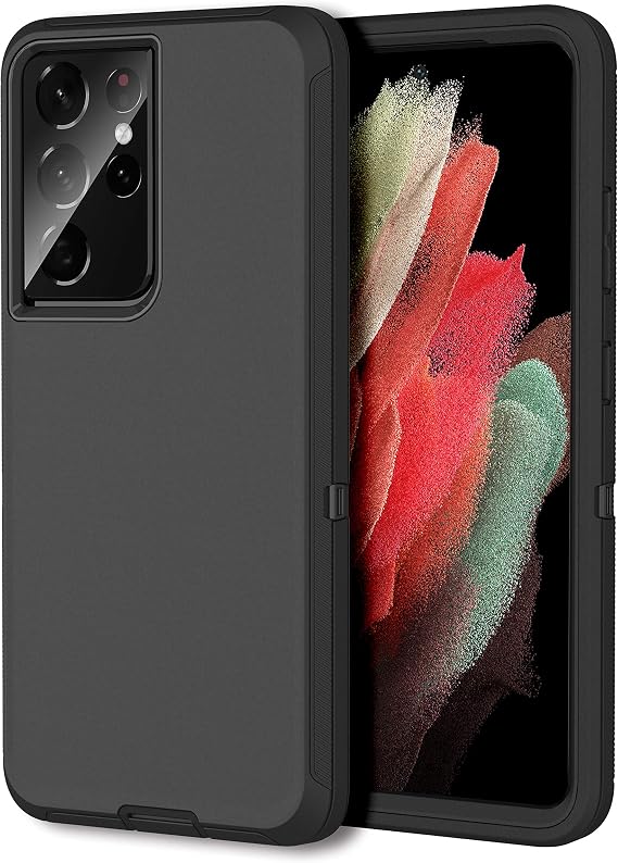 MXX Case Compatible with Galaxy S21 Ultra Case, 3-Layer Super Full Heavy Duty Body Bumper Cover/Shock Protection/Dust Proof, Designed for Samsung Galaxy S21 Ultra 5G 6.8 Inch 2021 (Black)