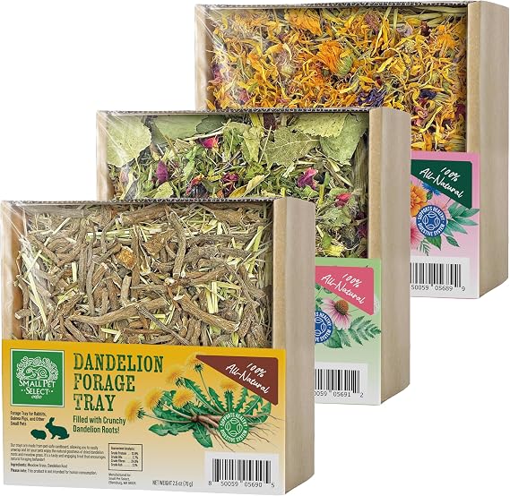 Small Pet Select Forage Tray Bundle, Rabbits & Guinea Pigs, 3-Pack | Dandelion, Flower & Herb Mix, 2.5 oz Each, Natural Foraging Enrichment for Rabbits, Guinea Pigs & Small Pets
