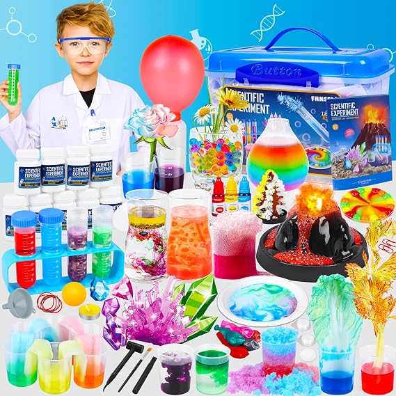120+ Science Kits for Kids, STEM Experiments & Chemistry Set Ages 6-12 | Includes Volcano,Fizzy,Rainbow Experiments;10 Chemicals,Goggles & Tools;Safe Materials;STEM Hands-on;for Ages 6-12