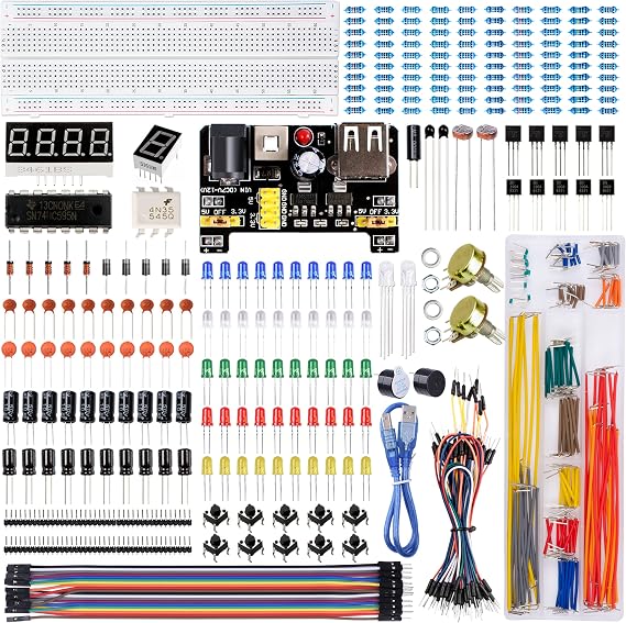 Miuzei Electronics Component Kit, Breadboard Kit for Arduino, Raspberry Pi | Complete Starter Kit with Power Supply Module, Jumper Wire, Precision Potentiometer, Resistor, LED for STM32 DIY Experiment