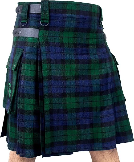 DSS KILTS- Tartan Utility Kilts for Men 13oz Tartan Kilt with Leather Straps and Large Cargo Pockets
