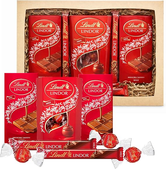 Lindt Milk Chocolate Hamper for Birthday Gifts - Assortment of 200g Smooth Truffles, 2 x 100g Chocolate Bars & 2 x 38g Treat Bars. Great Chocolate Gift for Mothers Day, Fathers Day, Christmas