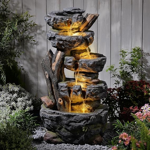 47.2" Tall Outdoor Water Fountain Large Waterfall Fountain