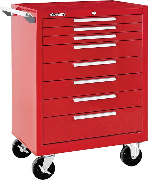 Kennedy Manufacturing 378Xr 27" 8-Drawer Industrial Tool Storage Rolling Cabinet With Chest And Wheels, Industrial Red