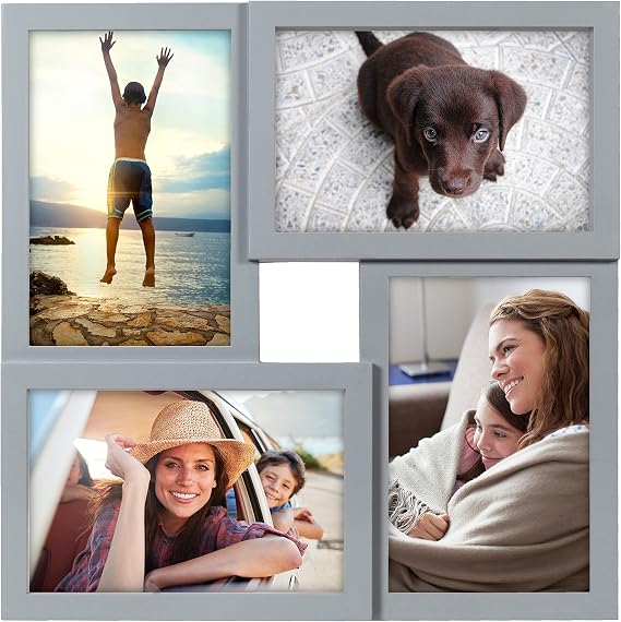 Malden International Designs 4-Opening 4x6 Collage Picture Frame, Gray, Modern Puzzle-Style Wall Frame