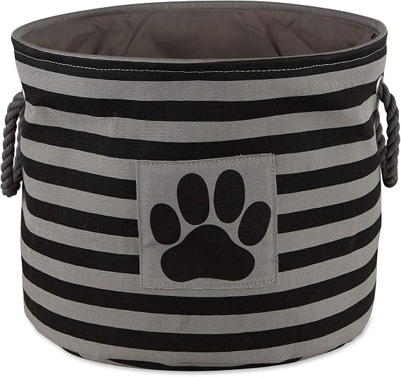 Bone Dry Striped Paw Patch Bin, Polyester, Black, S Round