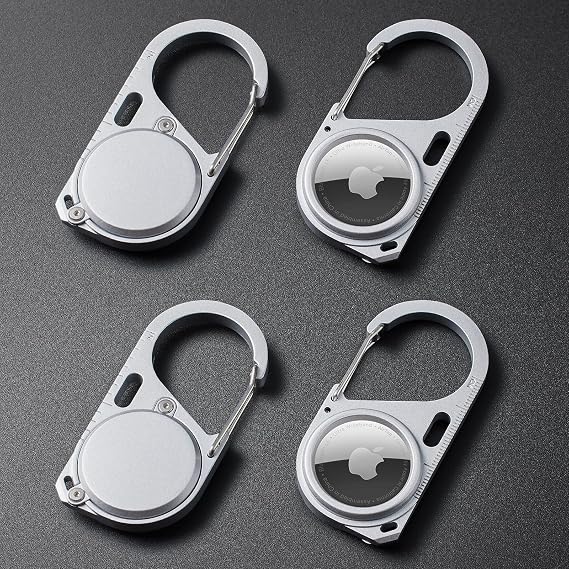 4 Pack Compatible with Apple AirTag Metal Secure Holder with Carabiner,Snap Hook Lock Anti-Lost Hard Protective Case for Air Tag. (Silvery)