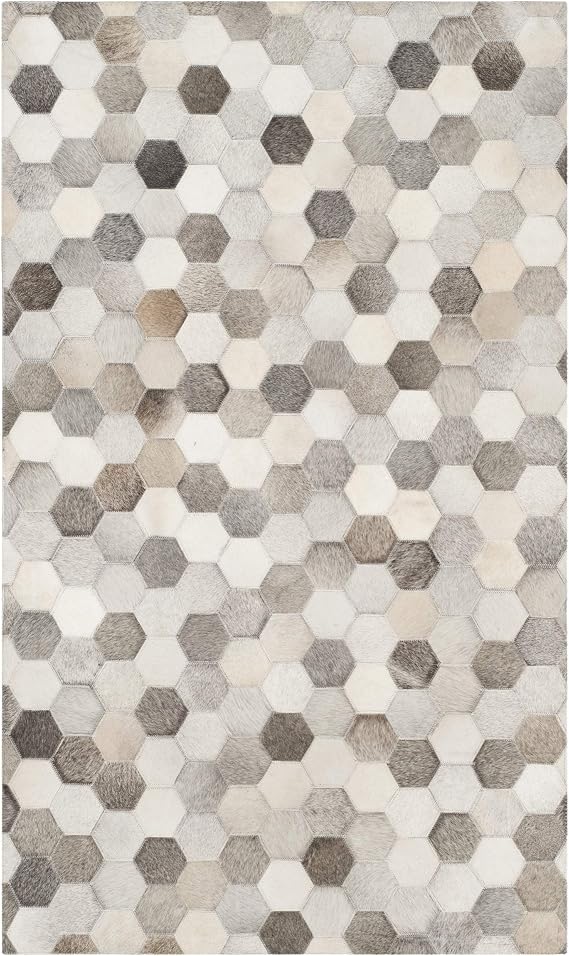 Safavieh Studio Leather Collection STL217A Handmade Ivory and Grey Leather Area Rug