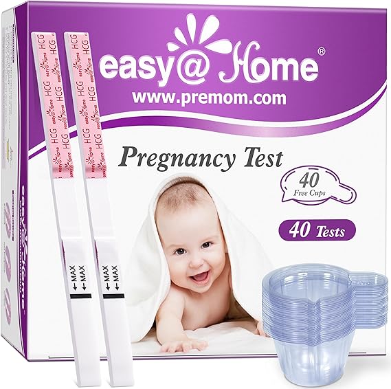Easy@Home 40 Pregnancy Test Strips with 40 Urine Cups: Accurate Early Detection - Sensitive & Fast Clear Results - Designed for Women Trying to Conceive | 40 hCG Pregnancy Strips Urine Cups