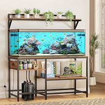 55 Gallon Fish Tank Stand, Aquarium Stand with Power Outlet, Heavy-Duty Reptile Terrarium Stand with 6-Leg Support and 4-Tier Adjustable Storage Shelves