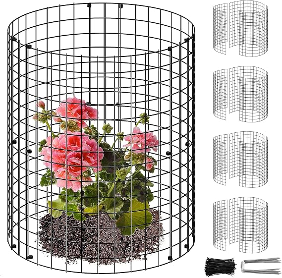 15Pcs Plant Protector Cages - 13.7" Metal Mesh Garden Cloche, Rustproof Animal Proof Wire Cage to Keep Deer, Rabbits, Cats & Dogs Out, Includes 150 Ties & 15 Stakes (Dark Green)