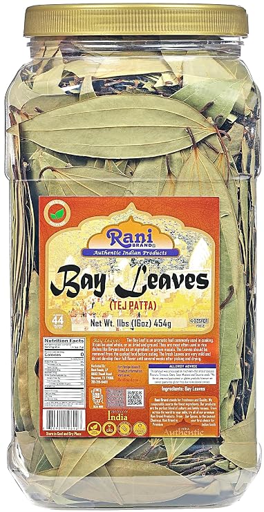 Rani Bay Leaf (Leaves) Whole Spice Hand Selected Extra Large 16oz (1lb) 454g Bulk PET Jar ~ All Natural | Gluten Friendly | NON-GMO | Kosher | Vegan | Indian Origin (Tej Patta)