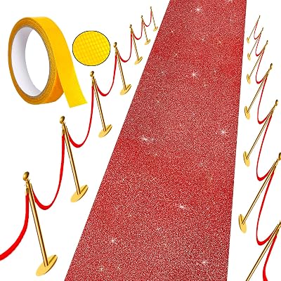Carpet Runner Runway Rug, Glitter Red Carpet Runner 55 GSM Thickness 2.46 x 17Feet for Wedding Party Hallway Rug, Christmas Xmas Thanksgiving