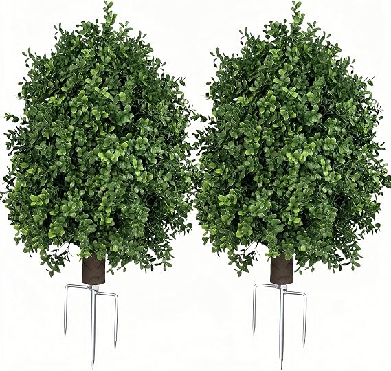 Boxwood Topiary Bush Artificial Shrubs for Outdoors, Artificial Boxwood Topiary Ball Tree, UV Resistant Evergreen for Front Porch, Garden, Yard & Balcony Decor
