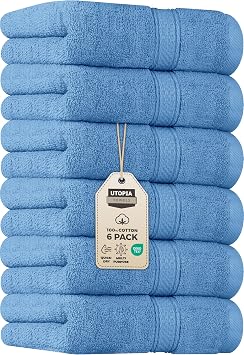Utopia Towels 6 Pack Premium Hand Towels Set, 16 by 28 inches, 100% Ring Spun Cotton, Ultra Soft and Highly Absorbent 600GSM Towels for Bathroom, Gym, Shower, Hotel, and Spa, Electric Blue