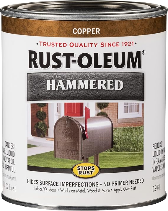 Rust-Oleum Stops Rust Brush On Protective Enamel Paint, Hammered Copper | Rust and Corrosion Resistant, Indoor and Outdoor Durability, Beautiful Finish on Metal, Wood and More, Quart